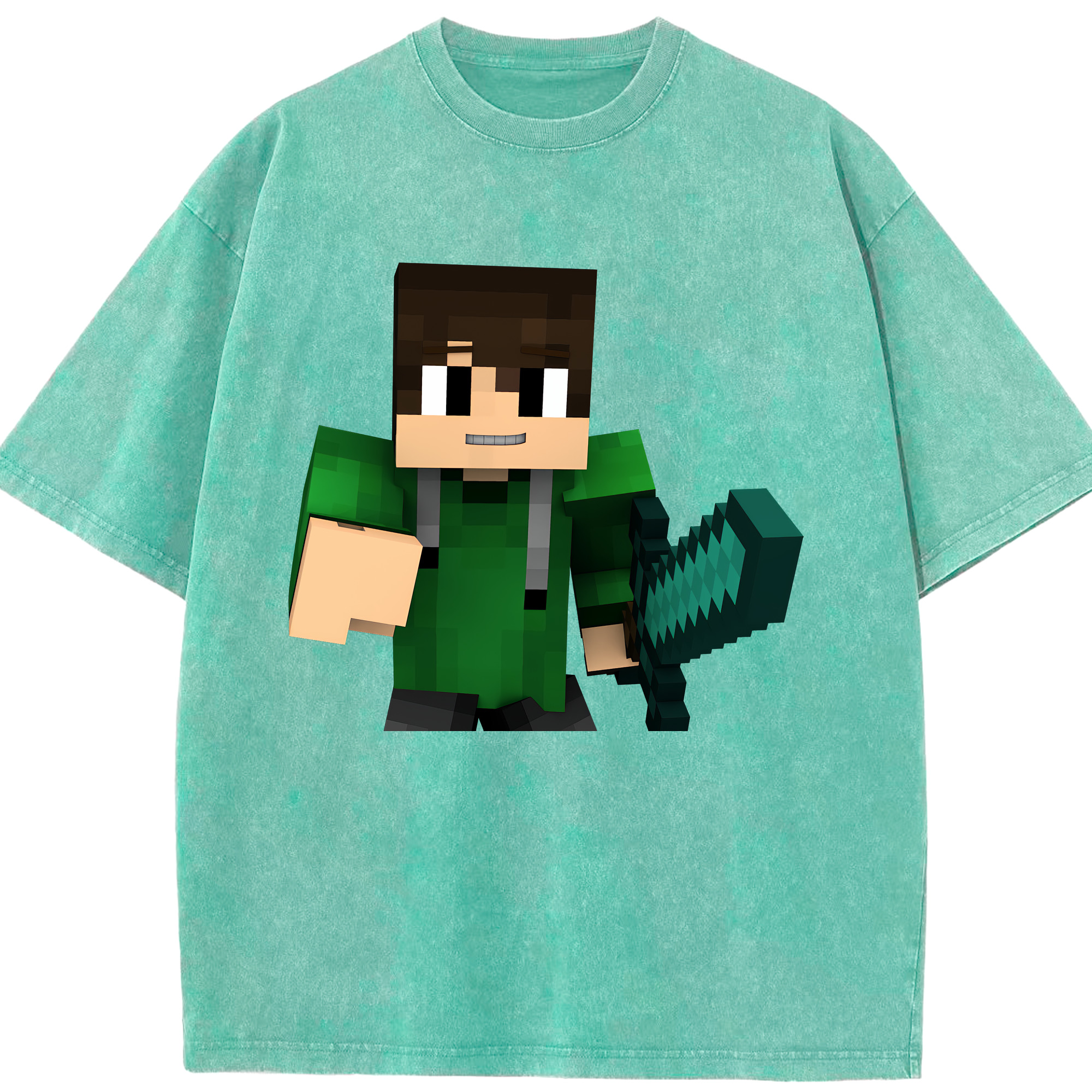 （画像用） マインクラフト ブロックの世界 Minecraft MC Block world 綿100% ヴィンテージ風 半袖Tシャツ（フロントプリント）